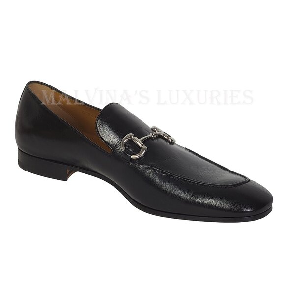 GUCCI SHOES MENS BLACK LEATHER LOAFERS w SILVER TONE HORSEBIT sz 13 13.5 US - Picture 6 of 15